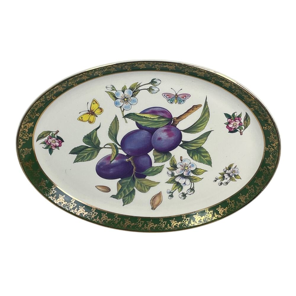Vintage Weatherby Royal Falcon Plum Flower Butterfly Oval Ceramic Serving Plate